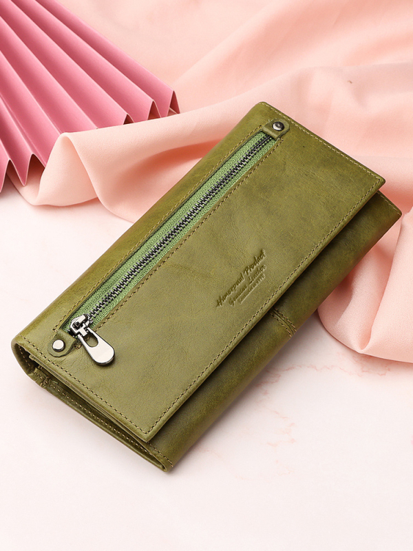 BP838 Női valódi bőr clutch-pénztárca, felső réteg marhabőr, egyszínű dizájn, poliészter bélés, városi stílus, nagy kapacitás, HUMERPAUL