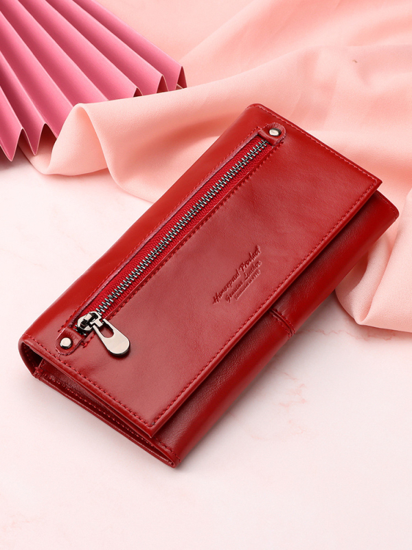 BP838 Női valódi bőr clutch-pénztárca, felső réteg marhabőr, egyszínű dizájn, poliészter bélés, városi stílus, nagy kapacitás, HUMERPAUL