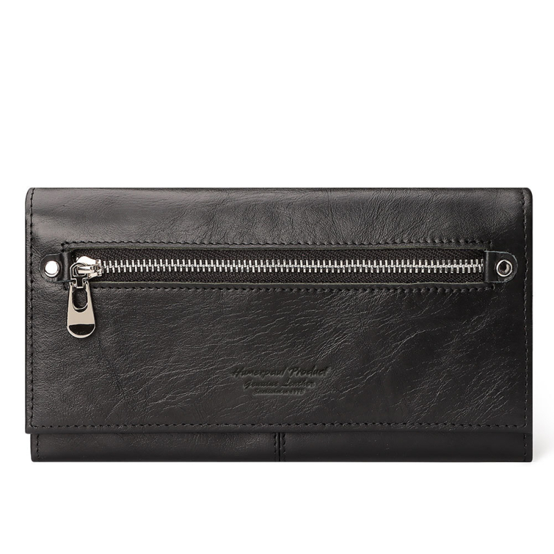 BP838 Női valódi bőr clutch-pénztárca, felső réteg marhabőr, egyszínű dizájn, poliészter bélés, városi stílus, nagy kapacitás, HUMERPAUL