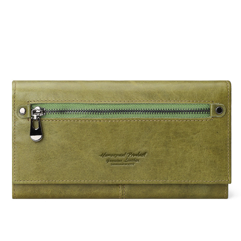 BP838 Női valódi bőr clutch-pénztárca, felső réteg marhabőr, egyszínű dizájn, poliészter bélés, városi stílus, nagy kapacitás, HUMERPAUL