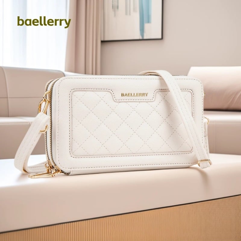 Geantă crossbody quiltată pentru femei Baellerry — PU, închidere cu fermoar, stil pătrat mic, buzunar intern pentru telefon și buzunar cu fermoar, căptușeală poliester
