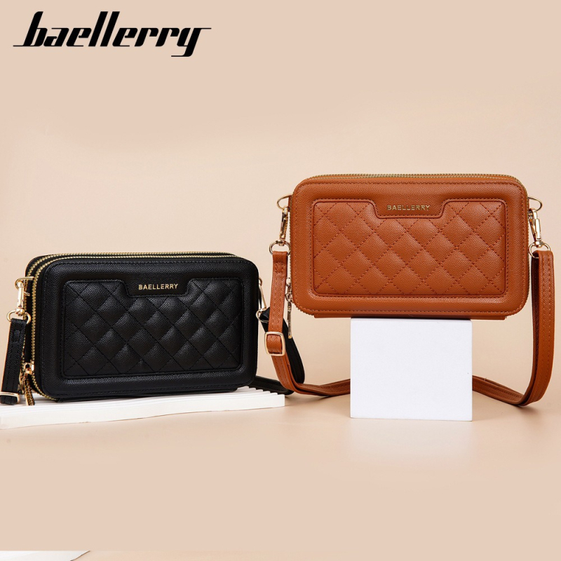Geantă crossbody quiltată pentru femei Baellerry — PU, închidere cu fermoar, stil pătrat mic, buzunar intern pentru telefon și buzunar cu fermoar, căptușeală poliester