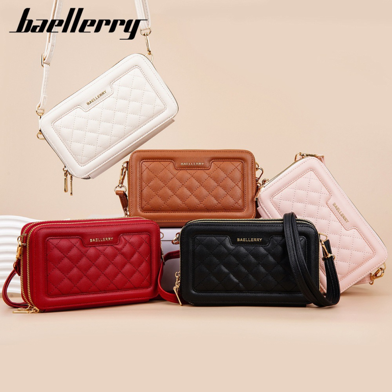 Geantă crossbody quiltată pentru femei Baellerry — PU, închidere cu fermoar, stil pătrat mic, buzunar intern pentru telefon și buzunar cu fermoar, căptușeală poliester