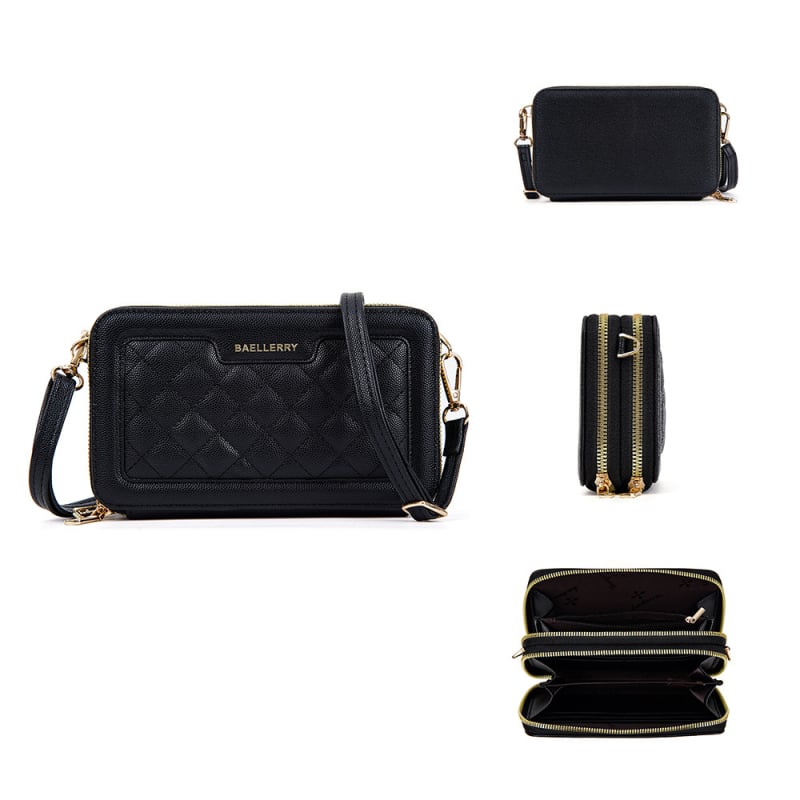 Geantă crossbody quiltată pentru femei Baellerry — PU, închidere cu fermoar, stil pătrat mic, buzunar intern pentru telefon și buzunar cu fermoar, căptușeală poliester