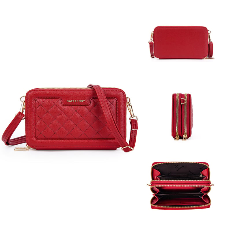 Geantă crossbody quiltată pentru femei Baellerry — PU, închidere cu fermoar, stil pătrat mic, buzunar intern pentru telefon și buzunar cu fermoar, căptușeală poliester