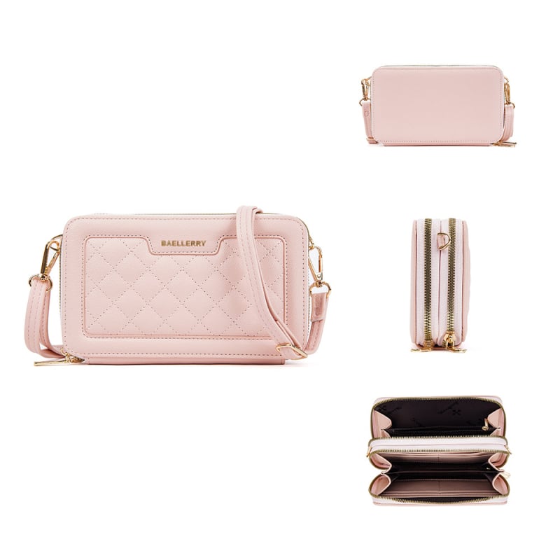 Geantă crossbody quiltată pentru femei Baellerry — PU, închidere cu fermoar, stil pătrat mic, buzunar intern pentru telefon și buzunar cu fermoar, căptușeală poliester