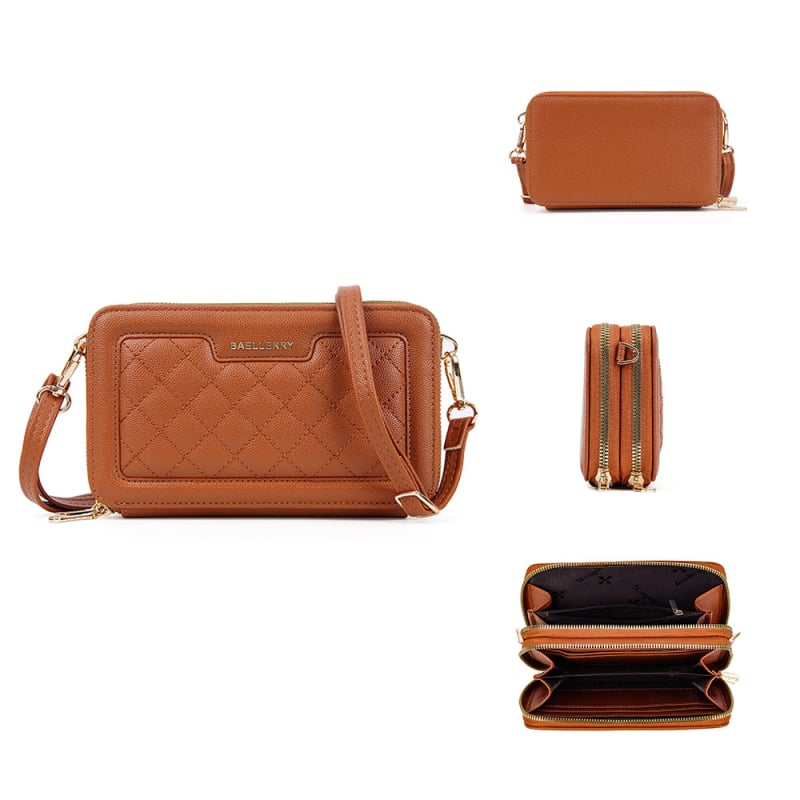 Geantă crossbody quiltată pentru femei Baellerry — PU, închidere cu fermoar, stil pătrat mic, buzunar intern pentru telefon și buzunar cu fermoar, căptușeală poliester