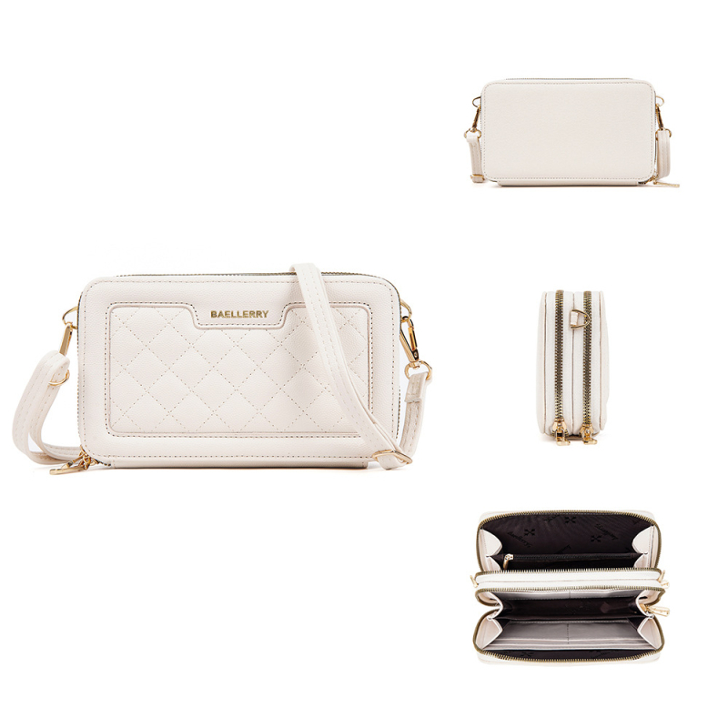 Geantă crossbody quiltată pentru femei Baellerry — PU, închidere cu fermoar, stil pătrat mic, buzunar intern pentru telefon și buzunar cu fermoar, căptușeală poliester