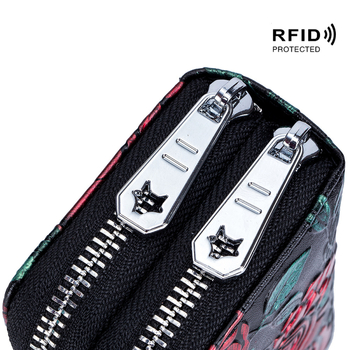 Patiesa liellopa ādas RFID bloķējoša kartes soma ar ziedu rakstu, liela ietilpība, vairāk kartes nodalījumi, dubultā rāvējslēdzēja monētām