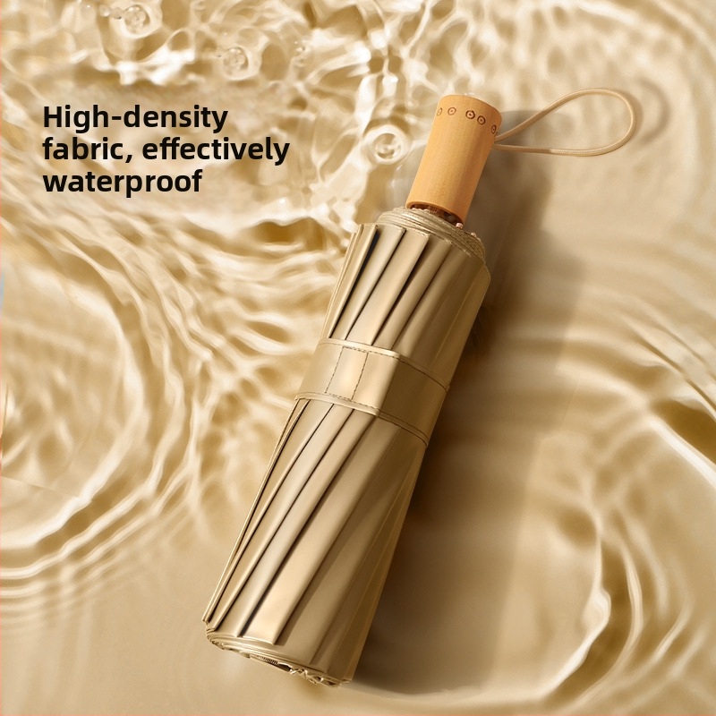 Чадър с три секции, 16 ребра, дървена дръжка, плат 210T, UPF над 50, ръчно отваряне, японски ретро стил