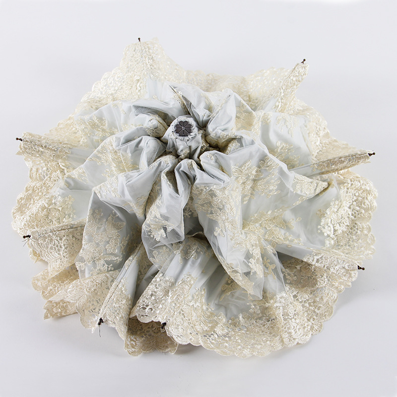 Vestuvinis skėtis su nėriniais, trilapis sulankstomas dizainas, 8 plieno rėmas, plieno kotas, plastinė rankena, audinys 190T, UPF >40