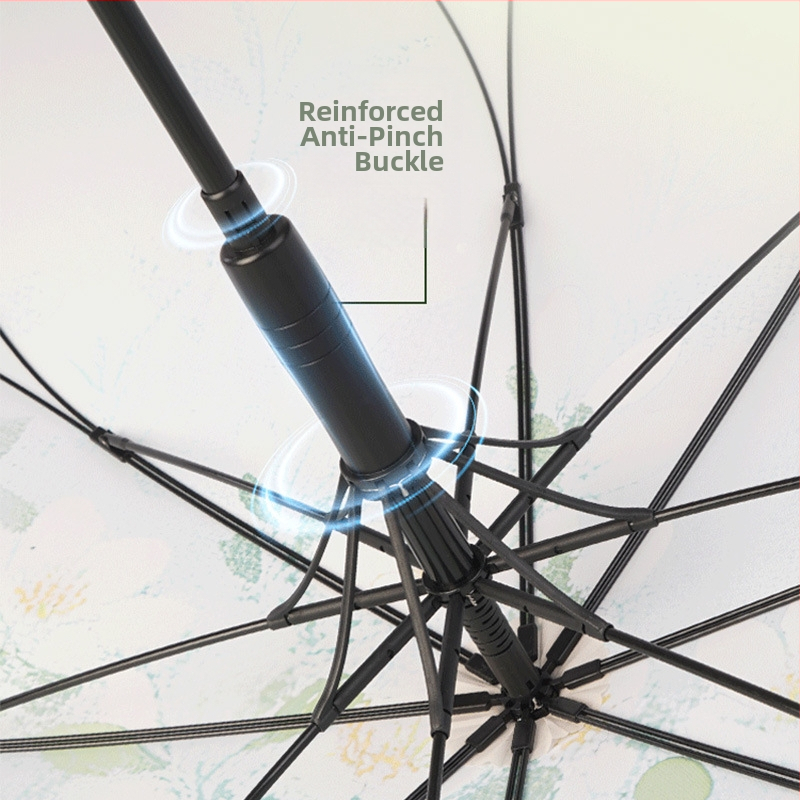 Gėlių rašto reklaminis skėtis, 16-spindulinis rėmas, ilgas kotas, automatinis atidarymas, pusautomatinis uždarymas, logotipo atspaudas, 190T audinys