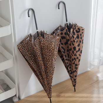 Leoparda zīmējums vintage lietussargs ar garu rokturi, automātiska atvēršana, 10 ribas, vēja izturīgs golfa lietussargs, 210T audums