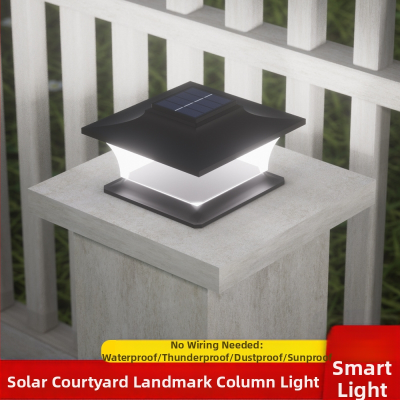 Соларна колонна лампа за порта на вилата – LED, 5W, 1.2V, време на светене 6–12 ч, водоустойчива