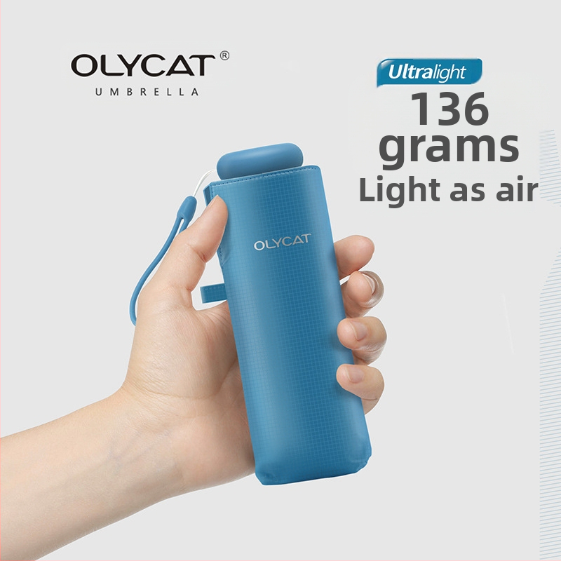 Olycat Ultra lengvas sulankstomas skėtis — UPF50+ UV apsauga, 8 pluošto skersinių rėmas, 210T Impact audinys, aliuminio strypas, plastikinė rankena, rankinis atidarymas ir uždarymas, 280 g