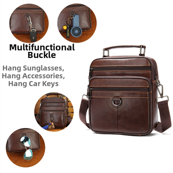 Férfi váll-táska valódi bőrből, első réteg borjúbőrből, vízálló és kopásálló, bővíthető