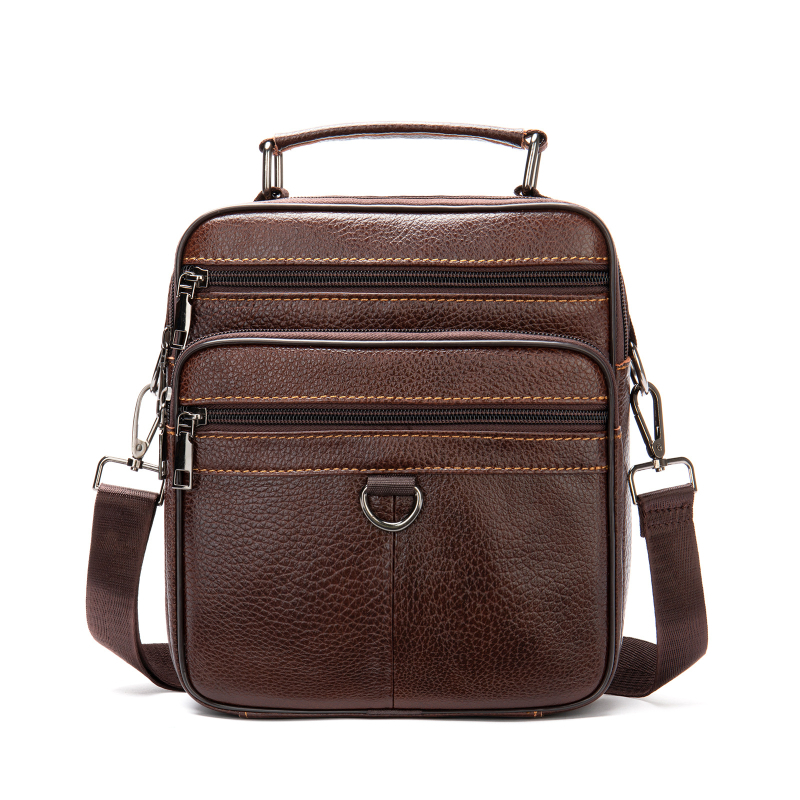 Férfi váll-táska valódi bőrből, első réteg borjúbőrből, vízálló és kopásálló, bővíthető