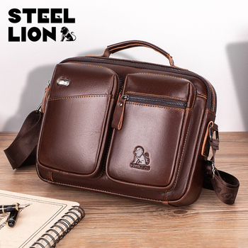 Geantă crossbody pentru bărbați din piele naturală, piele de primă calitate, capacitate mare, potrivită pentru laptop de 8 inci