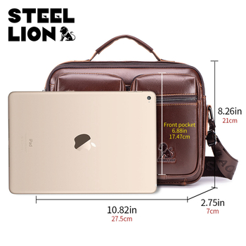 Мъжка чанта през рамо от естествена кожа, кожа от първи слой, голям капацитет, подходяща за 8-инчов лаптоп