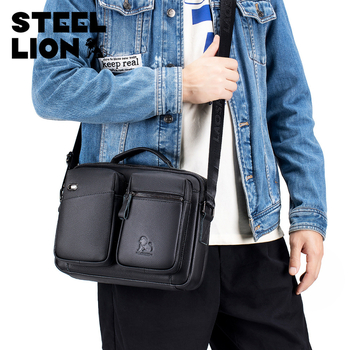 Мъжка чанта през рамо от естествена кожа, кожа от първи слой, голям капацитет, подходяща за 8-инчов лаптоп