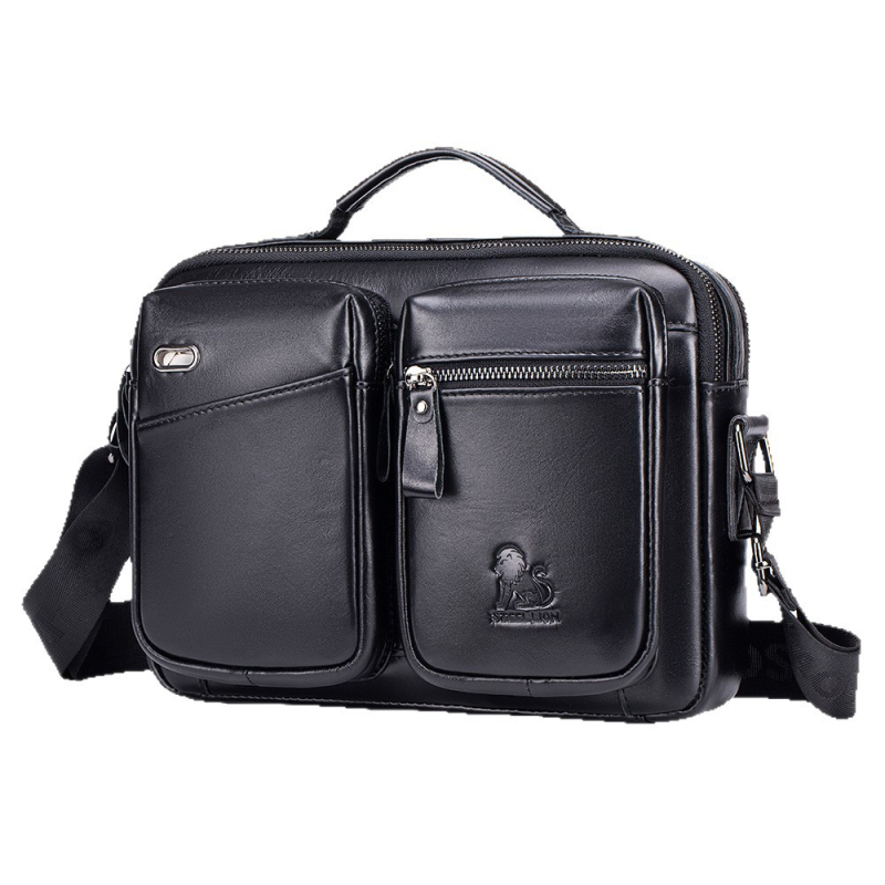 Geantă crossbody pentru bărbați din piele naturală, piele de primă calitate, capacitate mare, potrivită pentru laptop de 8 inci
