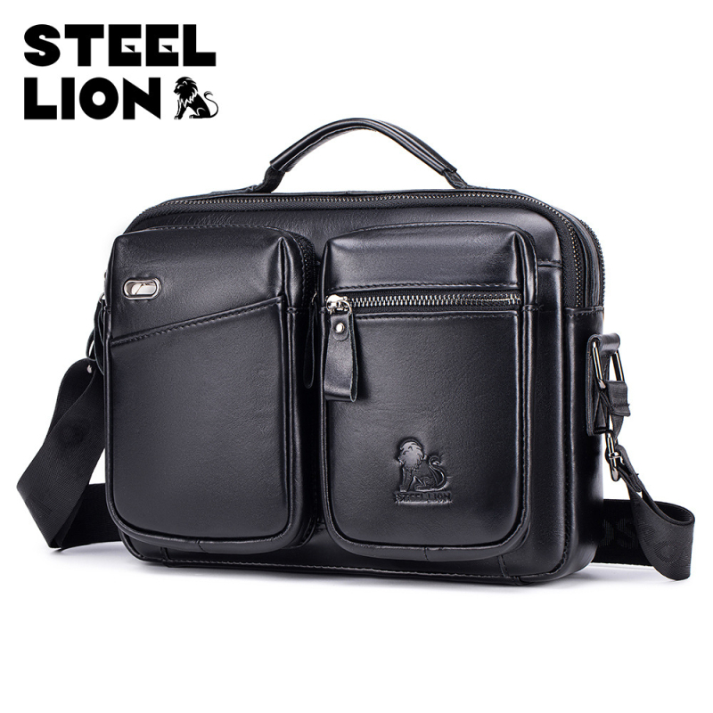 Geantă crossbody pentru bărbați din piele naturală, piele de primă calitate, capacitate mare, potrivită pentru laptop de 8 inci