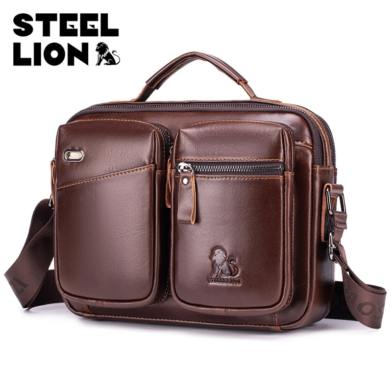 Geantă crossbody pentru bărbați din piele naturală, piele de primă calitate, capacitate mare, potrivită pentru laptop de 8 inci