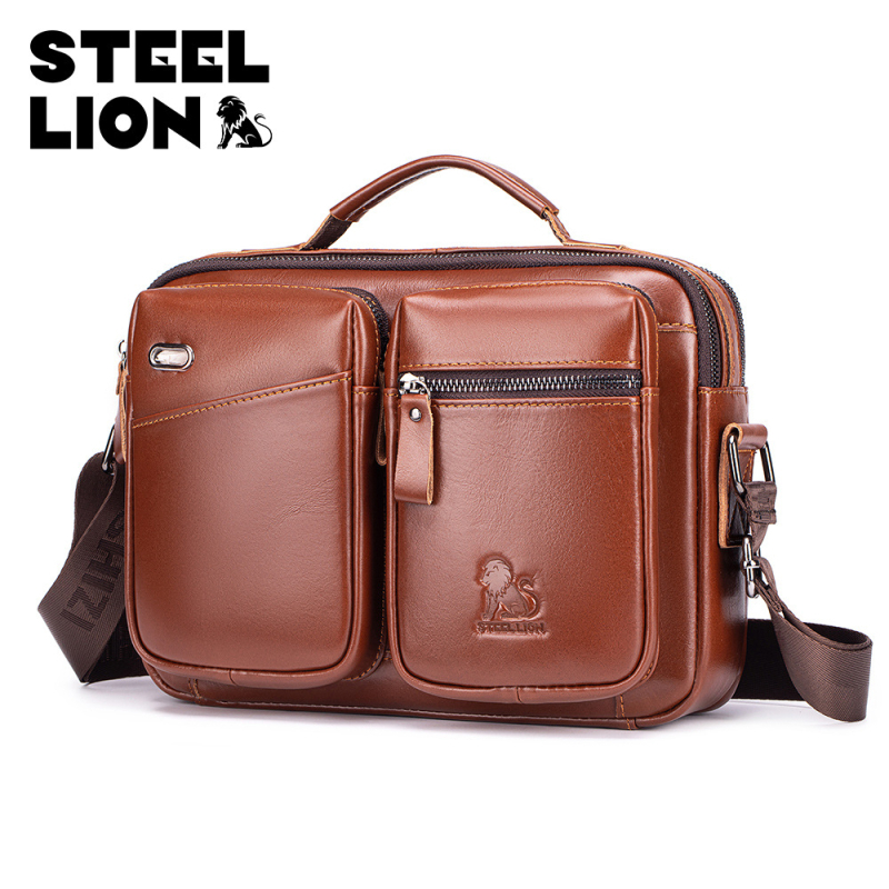 Geantă crossbody pentru bărbați din piele naturală, piele de primă calitate, capacitate mare, potrivită pentru laptop de 8 inci