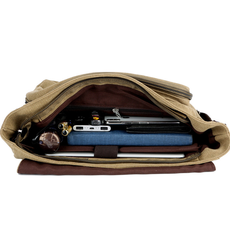 Férfi vászontáska keresztpánttal - kopásálló, szabadidős utazásokhoz, laptop-kompatibilis, bélés poliészter-pamut