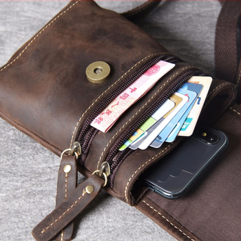 Férfi válltáska – retro stílus, valódi bőr (felső réteg marhabőrből), függőleges négyszögletes forma, fedeles zárás, belső zsebek ID-nek és telefonhoz