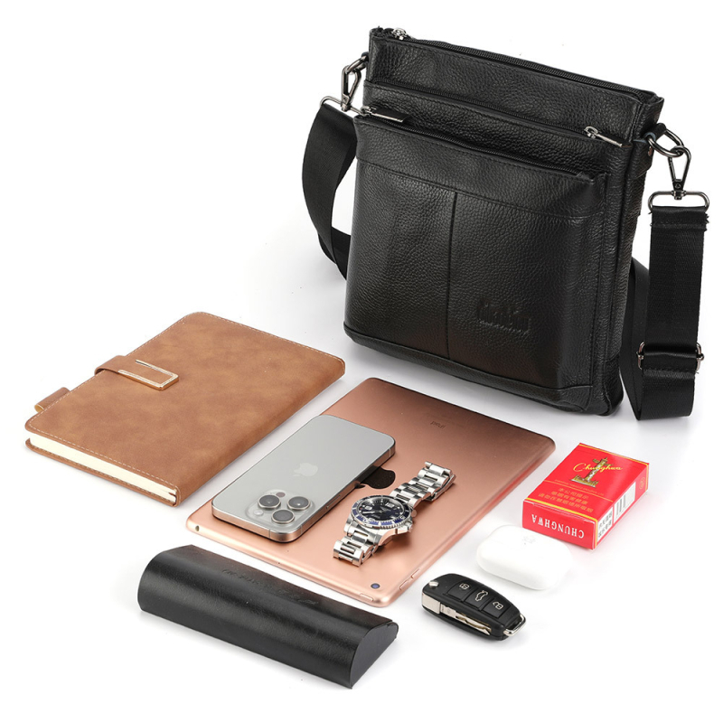 DEABOLAR Férfi válltáska, valódi bőrből, felsőréteg marhahőrből, nagy kapacitású, vízálló és lopás elleni védelemmel, üzleti utazásokhoz