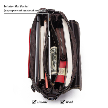 Мъжка чанта за рамо от естествена кожа, горен слой телешка кожа, модел HL-MH553, подплата полиестер, едноцветен дизайн