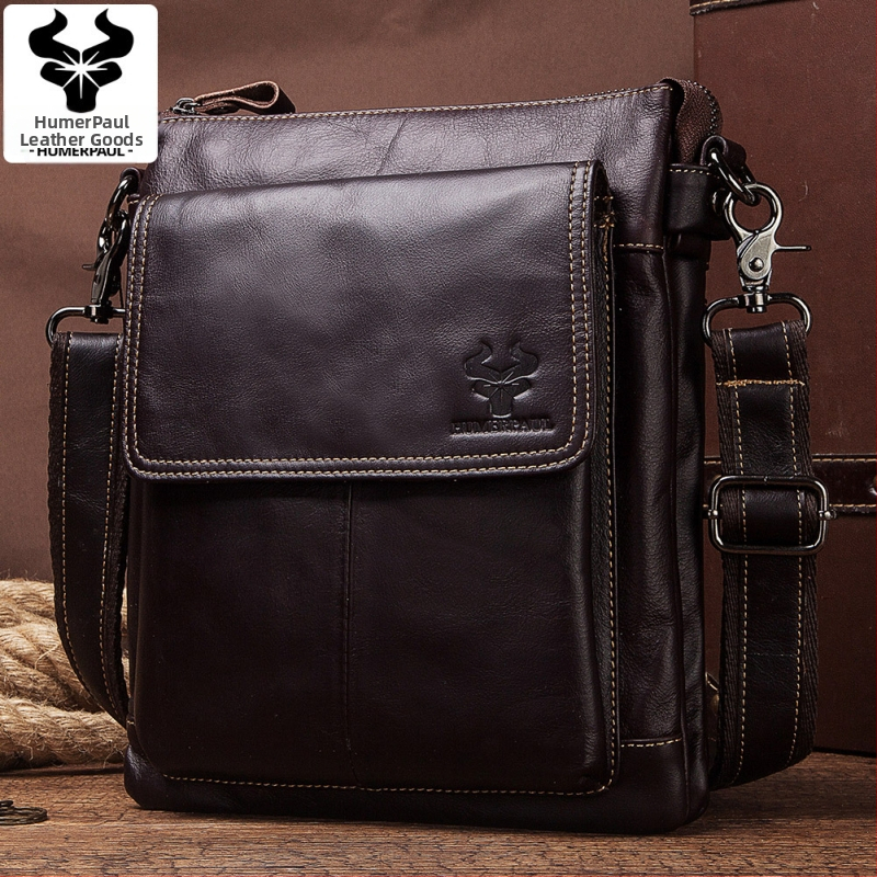 Pánska taška cez rameno z pravej kože, vrchný vrstva hovädzej kože, model HL-MH553, vnútorná látka Polyester, jednofarebný dizajn