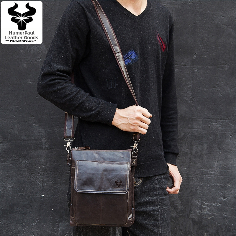 Pánska taška cez rameno z pravej kože, vrchný vrstva hovädzej kože, model HL-MH553, vnútorná látka Polyester, jednofarebný dizajn