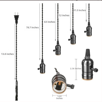 Kabel lampe s okretnim prekidačem, 110-250V, 4A, pleteni kabel + metal + plast, otporan na 210°C