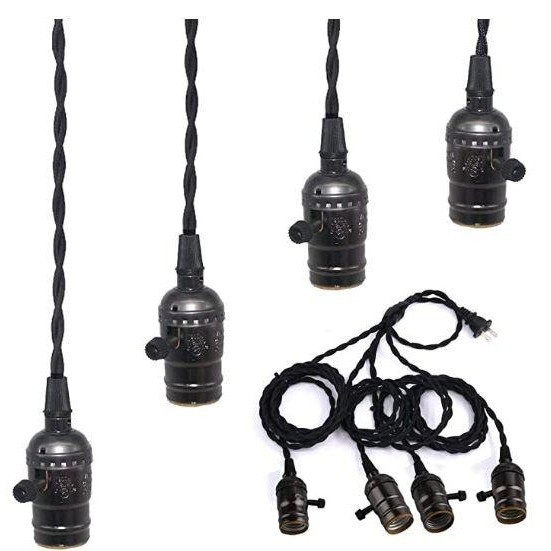 Lempos laikiklis su pasukamu jungikliu, 110-250V, 4A, pintas kabelis + metalas + plastikas, atsparus iki 210°C