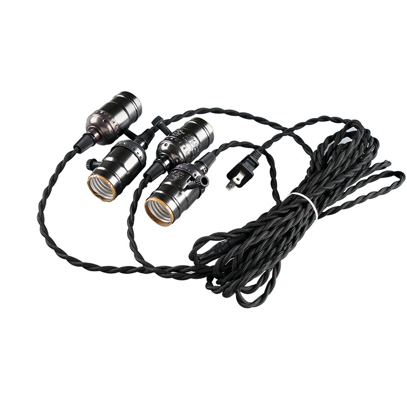 Lempos laikiklis su pasukamu jungikliu, 110-250V, 4A, pintas kabelis + metalas + plastikas, atsparus iki 210°C