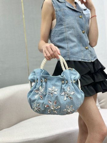 Denim női dumpling táska cipzárral, dumpling alakú belső telefontartó zseb