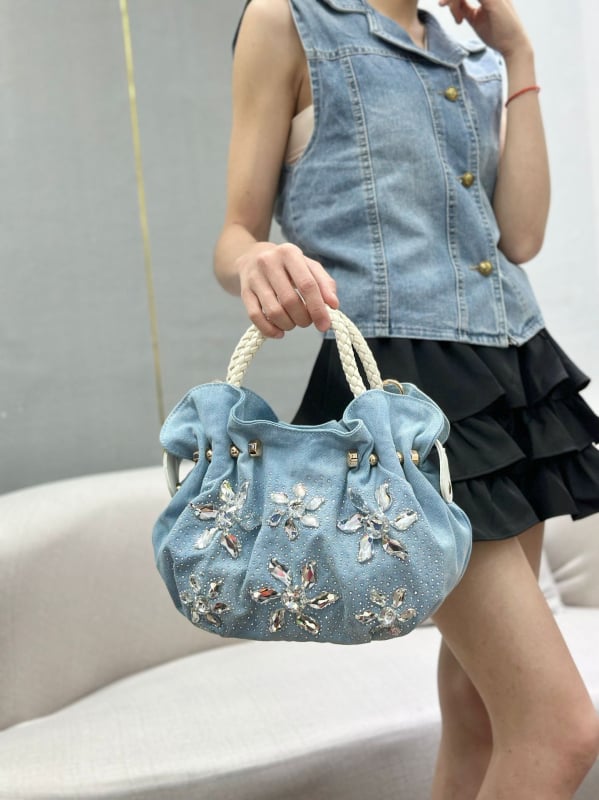 Denim női dumpling táska cipzárral, dumpling alakú belső telefontartó zseb