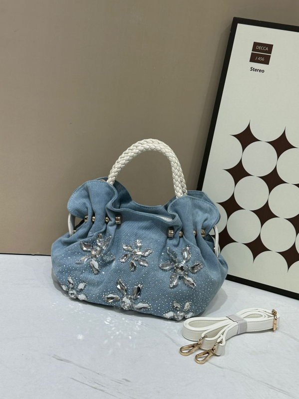 Denim női dumpling táska cipzárral, dumpling alakú belső telefontartó zseb