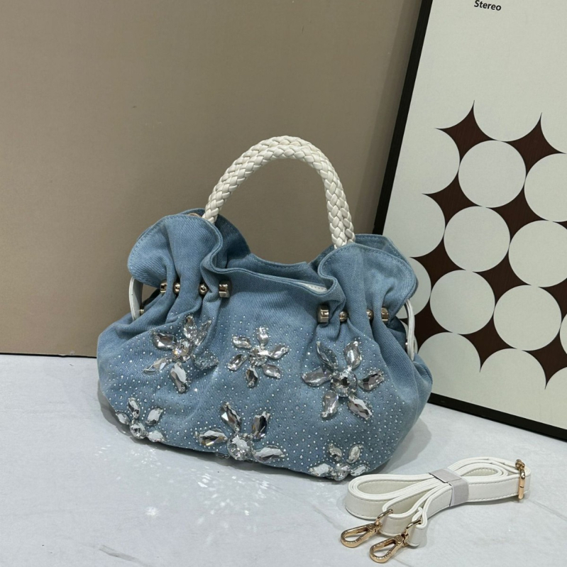 Denim női dumpling táska cipzárral, dumpling alakú belső telefontartó zseb