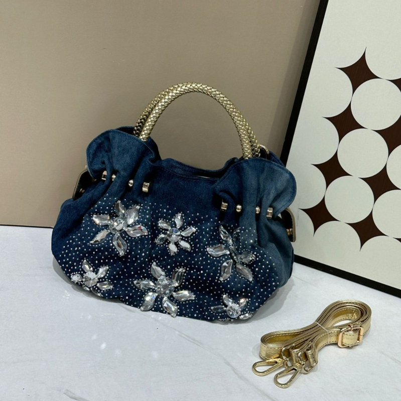 Denim női dumpling táska cipzárral, dumpling alakú belső telefontartó zseb