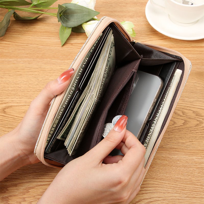 JIANGBAO Dugi ženski novčanik na zip od PU, s pretincima za kartice, clutch torba, novčanik velike kapacitete za kovanice, može stati mobitel (Geometrijski uzorak · PU materijal · Podstava od poliestera · Značka: JIANGBAO)