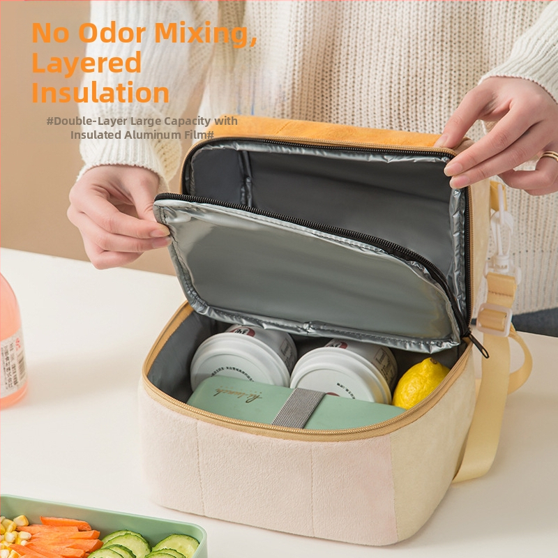 Чанта за обяд с двойна плюшена изолация, преносима чанта за обяд, фланелено PVC топлоизолационен филм; модел: Фланелена чанта за тост; функция: топло и студено запазване; подходяща за пътуване