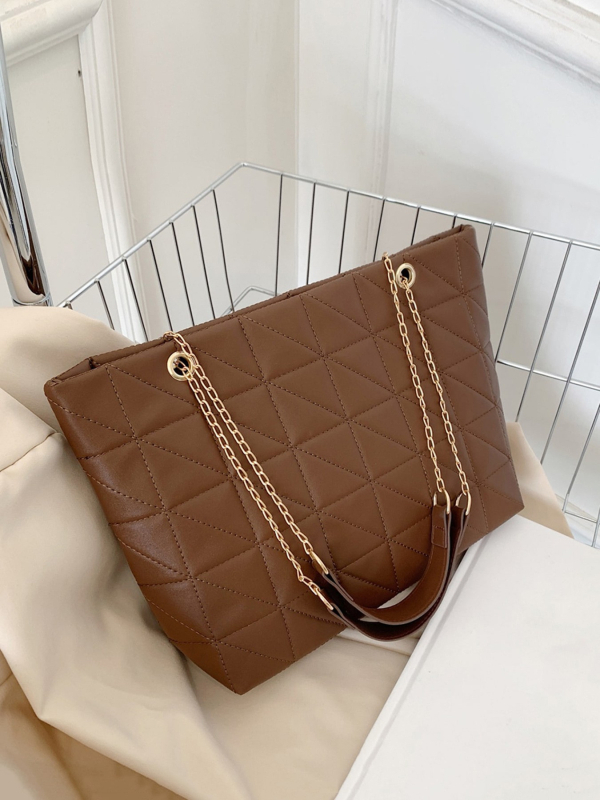 Чанта през рамо с ромбов бродерия и корона верижка (PU; подплата: полиестер; марка Butterfly Dance; стил: Fresh and Sweet; ежедневна употреба)