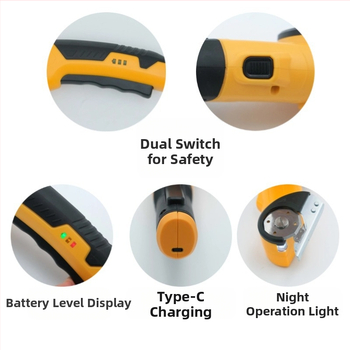 Elektrinės žirklės audiniams, kilimams ir odai – rankinės, su apvaliu peiliu; galia 10, greitis 200, maksimali pjovimo našta 10, pjovimo plotis 1