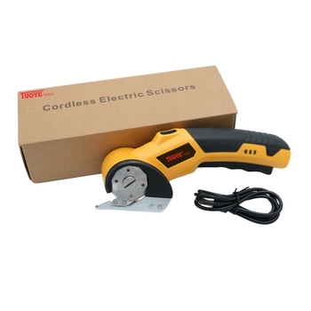 Elektrinės žirklės audiniams, kilimams ir odai – rankinės, su apvaliu peiliu; galia 10, greitis 200, maksimali pjovimo našta 10, pjovimo plotis 1