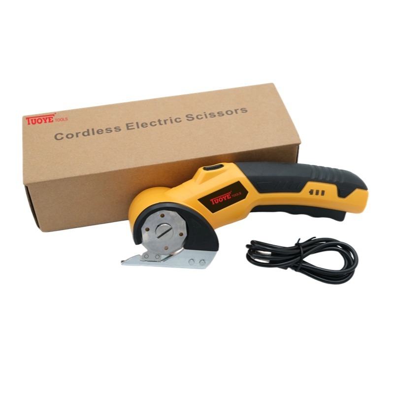 Elektrinės žirklės audiniams, kilimams ir odai – rankinės, su apvaliu peiliu; galia 10, greitis 200, maksimali pjovimo našta 10, pjovimo plotis 1