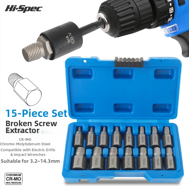 Hi-Spec комплект за извличане на счупени винтове – хром-молибденова стомана, инструмент за извличане на винтове