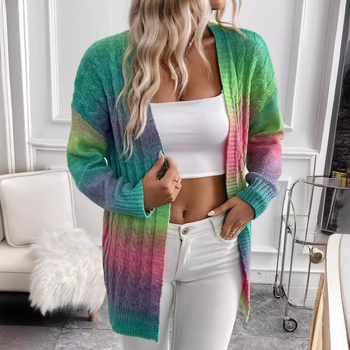 Tie-Dye kötött kardigán, középméretű, V-nyakú, hosszú ujjú, 95% poliészter